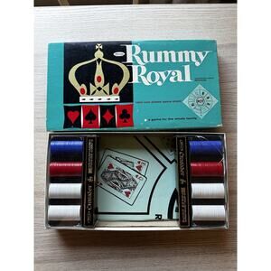 Vintage Whitman Rummy Royal Card Game Michigan Table Mat w Chips Poker Set
